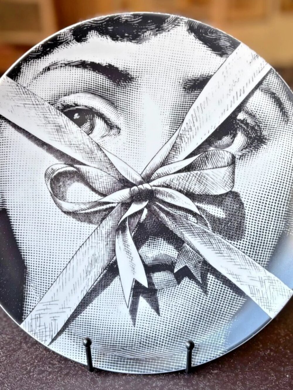 Fornasetti Tema e Variazioni No. 171 Wall Plate Ribbon Face Porcelain Italy